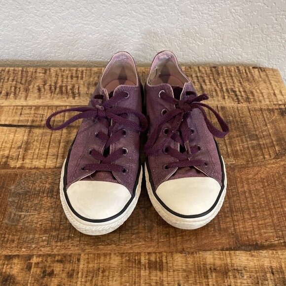 Converse All Star girls Junior Size 3 Low Top Purple Glitter Shoes Double Tongue - Picture 3 of 10